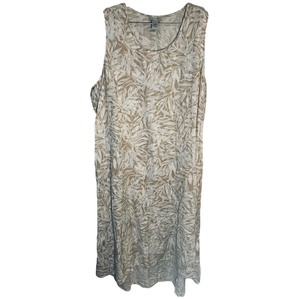 Catherines Tan and Cream Leaf Print Midi Dress